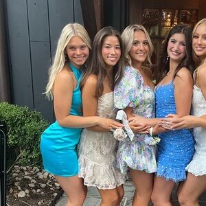 Amanda Uprichard Blue and Cream Mini Dresses